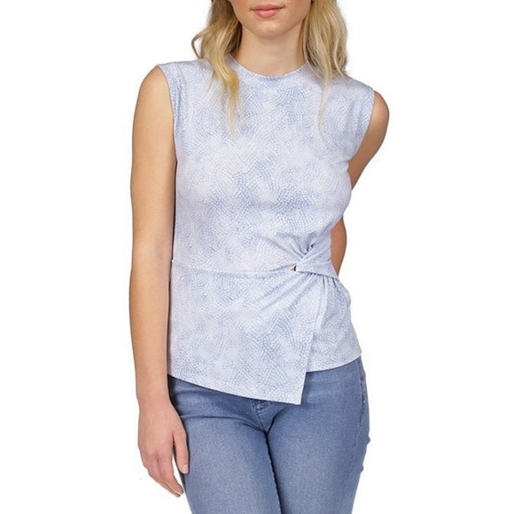 Michael Michael Kors Sleeveless Twist-Front Top Chambray‎ Print Size P/L - Picture 1 of 6